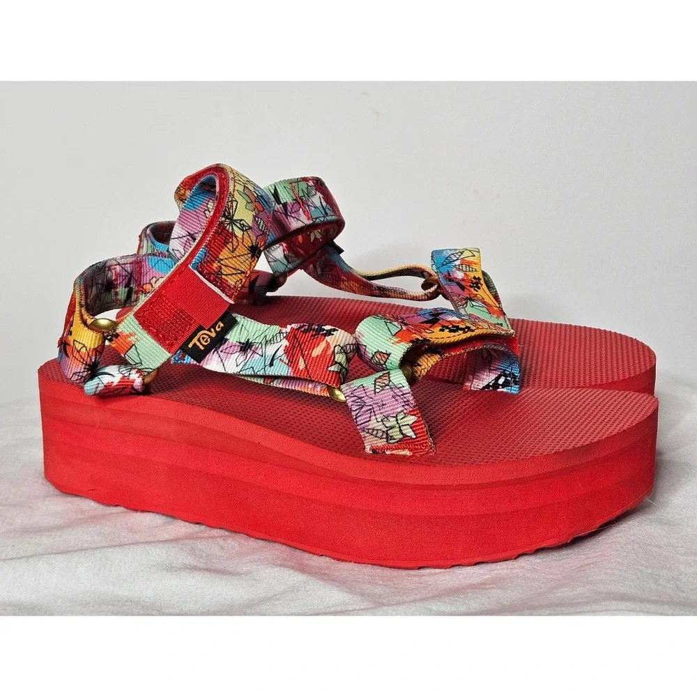 Teva x Misa Hylton Flatform Universal Red Multi Platform Sandals Y2K Women 6
